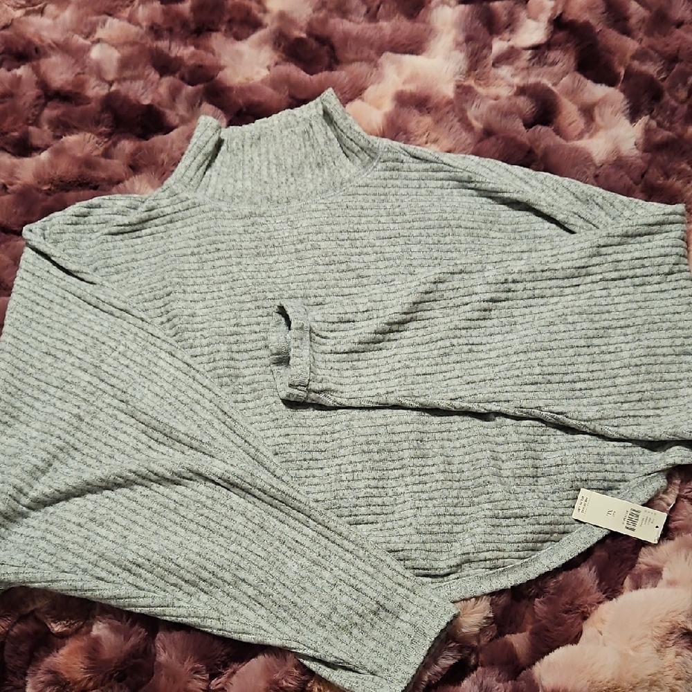 Pilcro Gray Ribbed Turtleneck Sweater